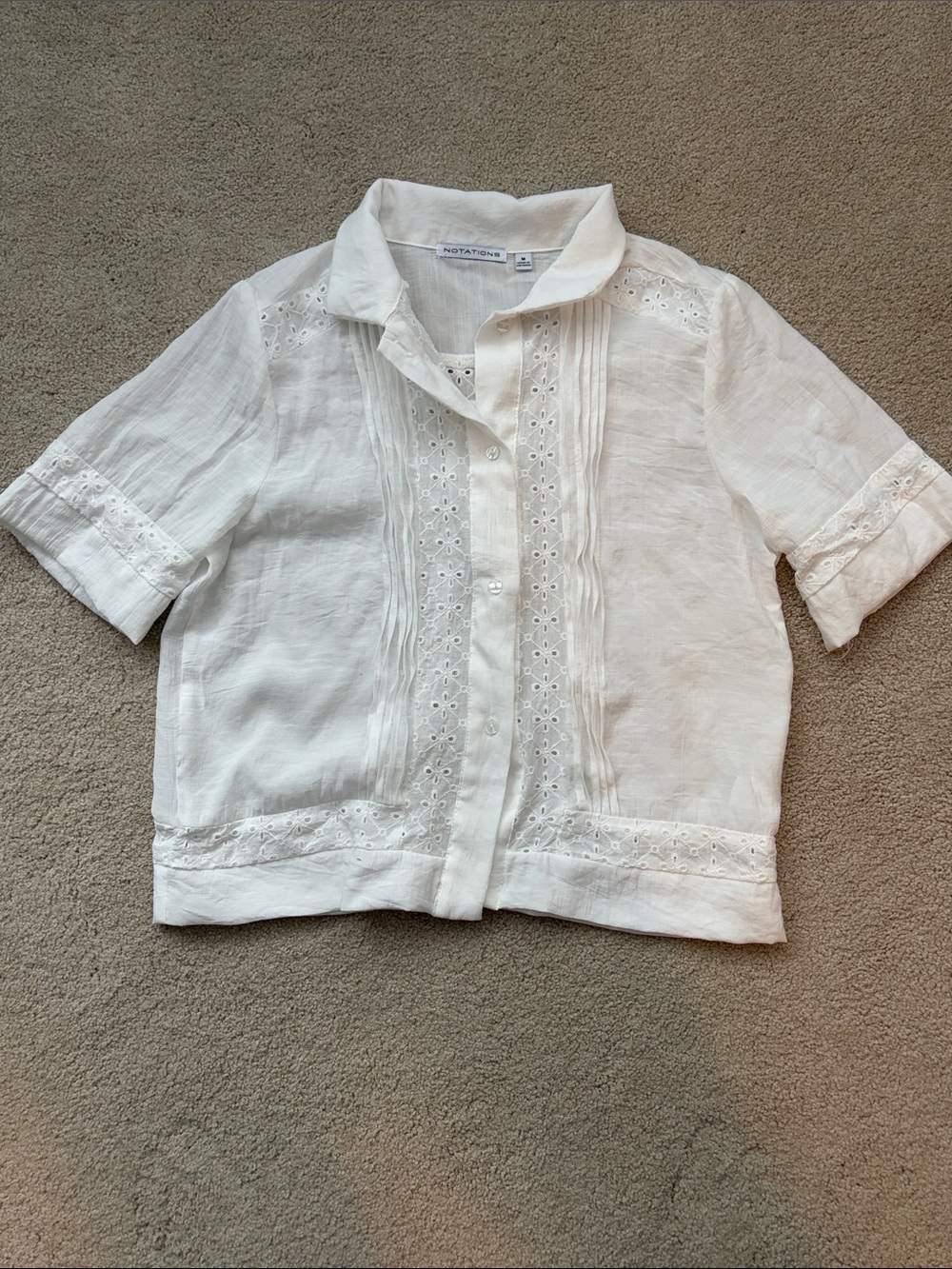 Notations White Eyelet Linen Button-Front Blouse